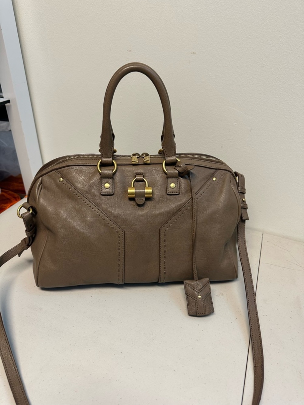YSL Taupe Leather Satchel Handbag - Stylish Everyday Carry